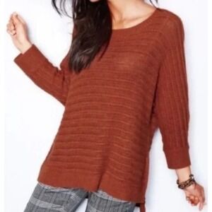 Garnet Hill‎ Lambswool Angora Sweater Sz M Side Zip Burnt Orange Textured Knit